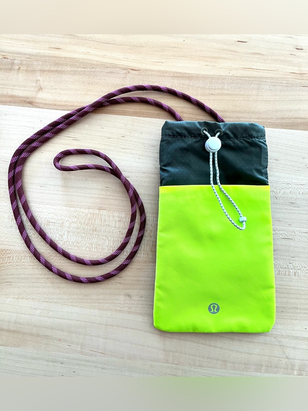 Lululemon Neon Yellow/Gray Crossbody Bag or Phone Pouch,  4.1" x 7.8"